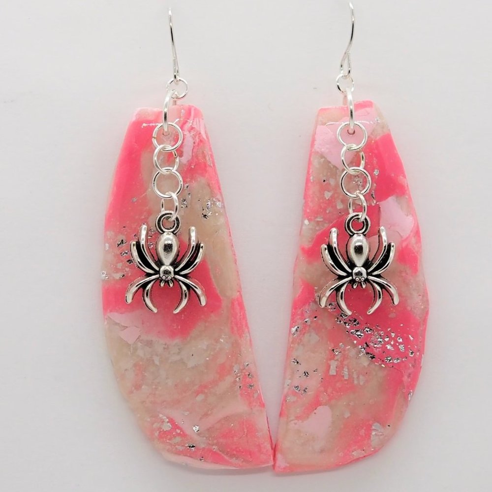 Pink Spider Slab Earrings